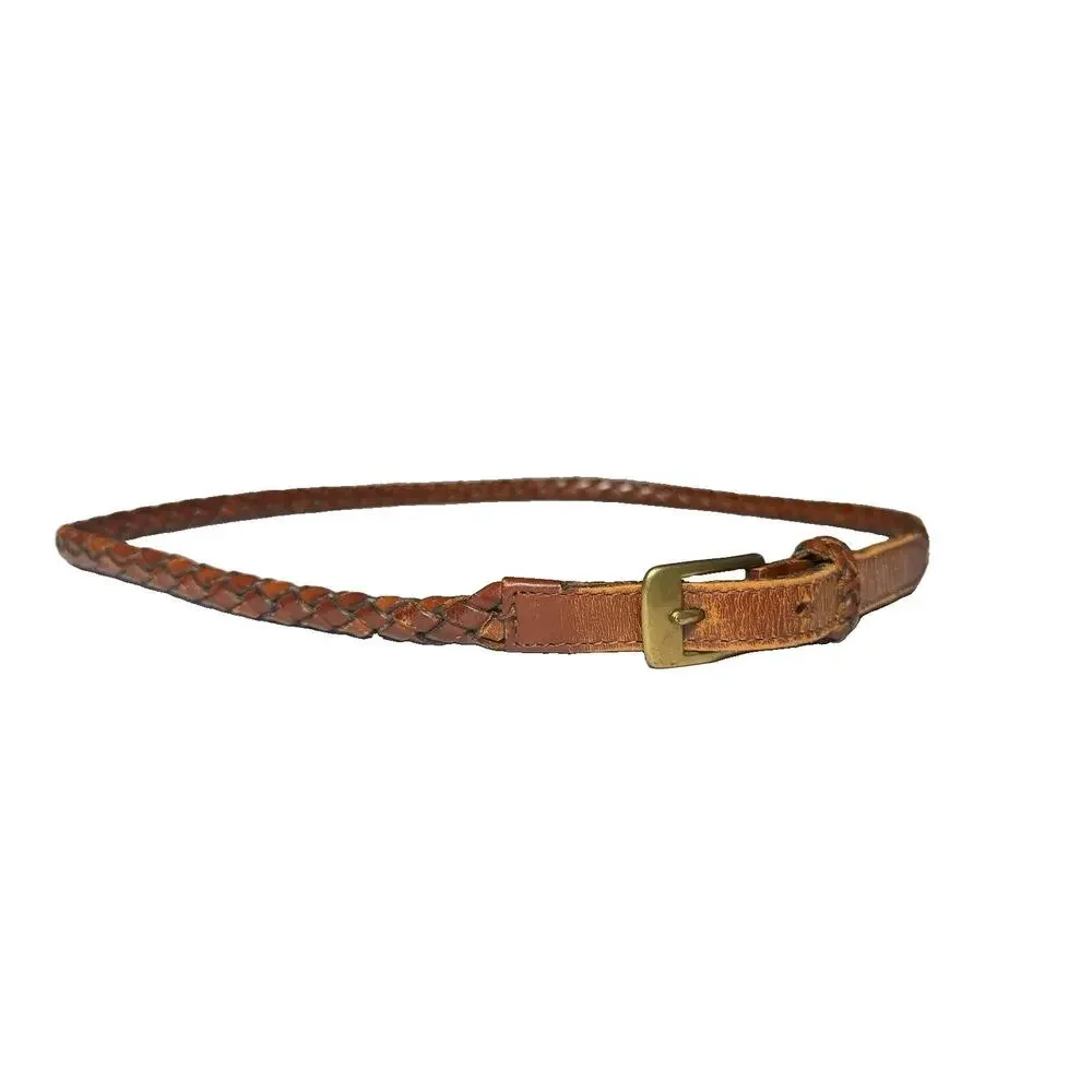 Vintage Fossil Leather Braided Belt Womens Size Large Brown Skinny 90s Rope